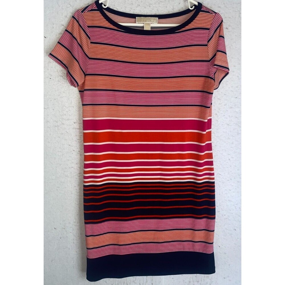 Michael Kors Women's Shortsleeve Dress Size S Rainbow Striped Pink